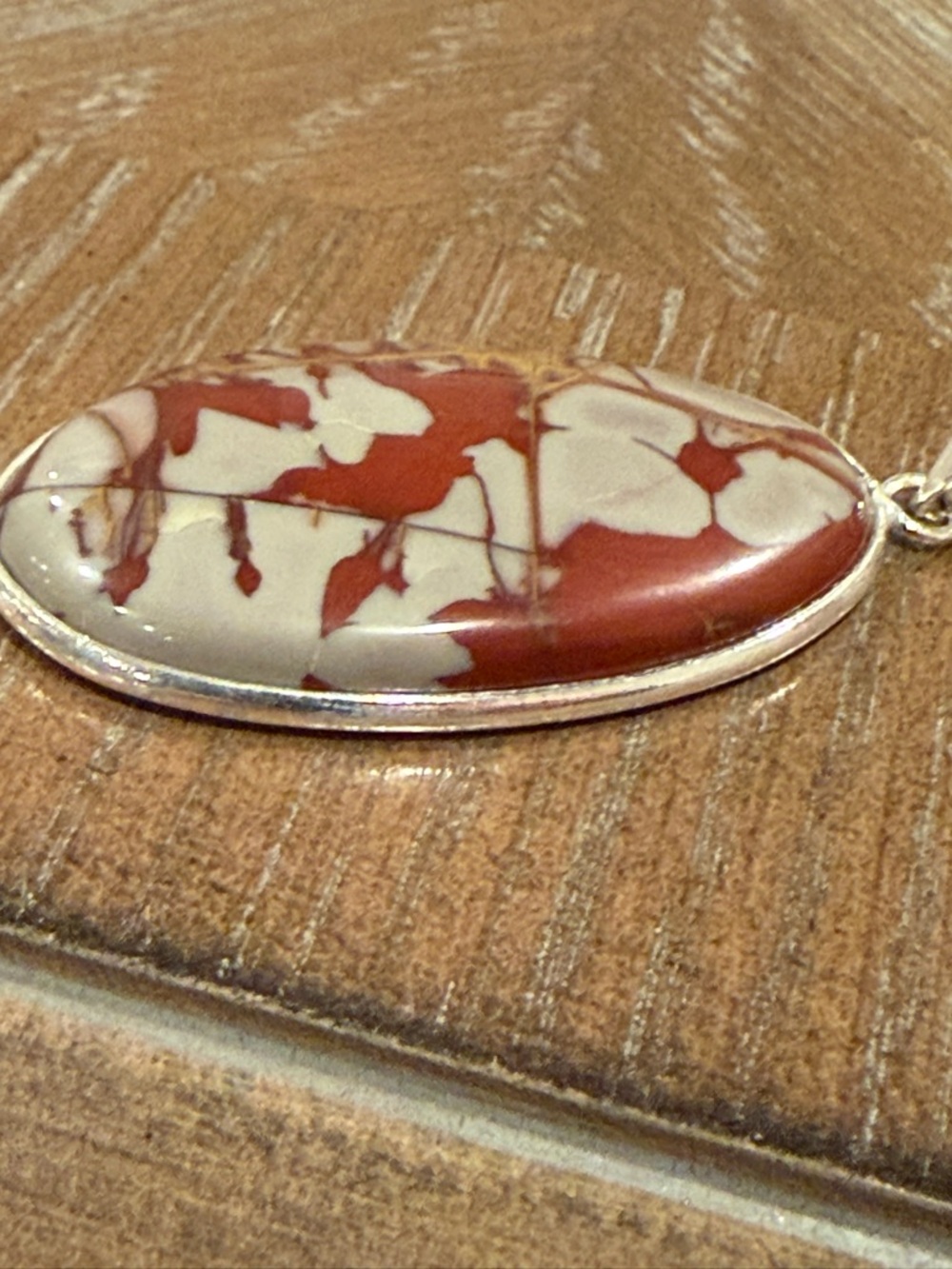 Large Sterling Silver Brecciated Jasper Pendant Red Gray Statement Natural Stone - Picture 3 of 4